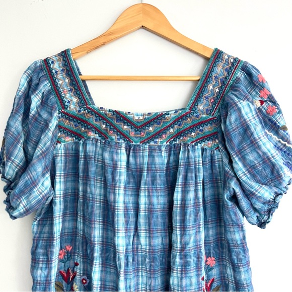 JOHNNY WAS Aimee Peasant Blue Multicolor Embroidery Puff Sleeves Top Shirt Sz M - Picture 5 of 16